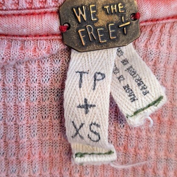 Free People Red Distressed Waffle Knit Babydoll Top - Picture 6 of 7